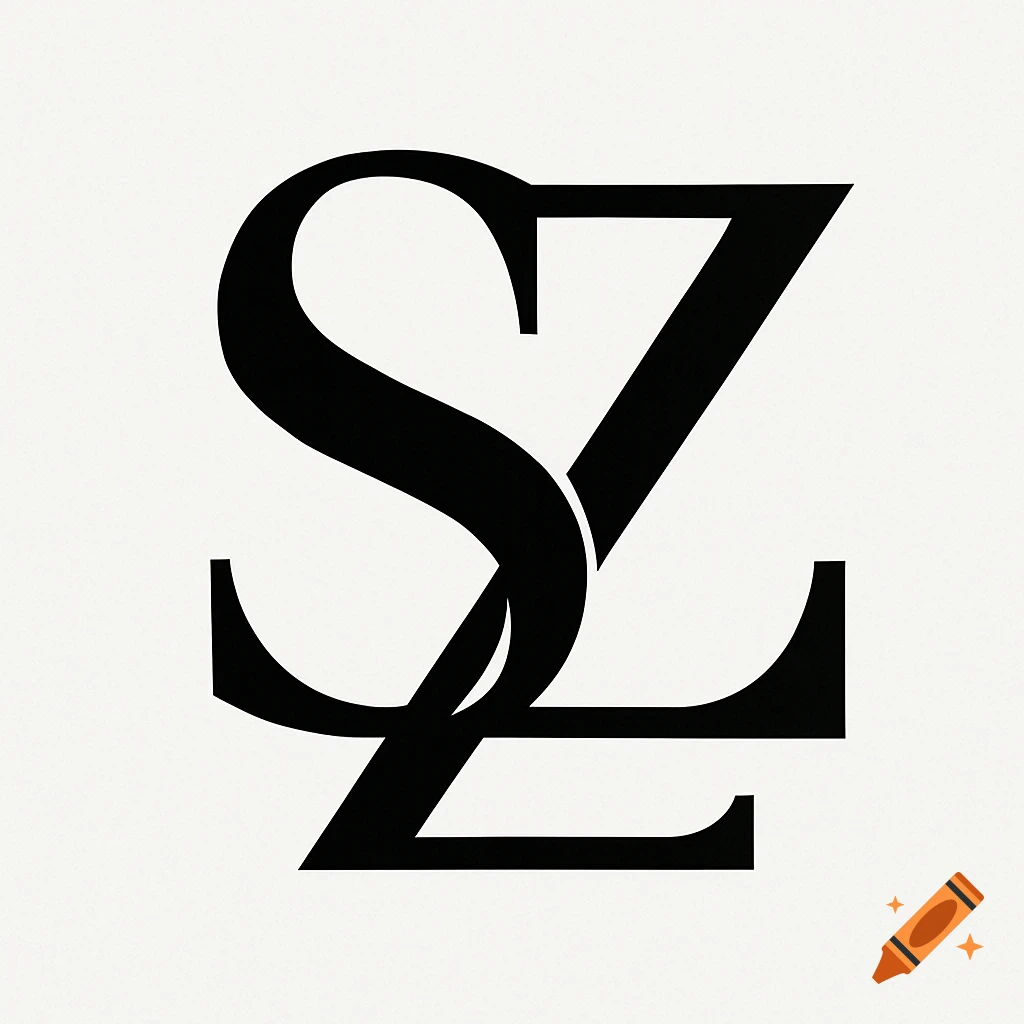 An elegant black and white monogram logo intertwining the letters S and Z on a textured white background.
