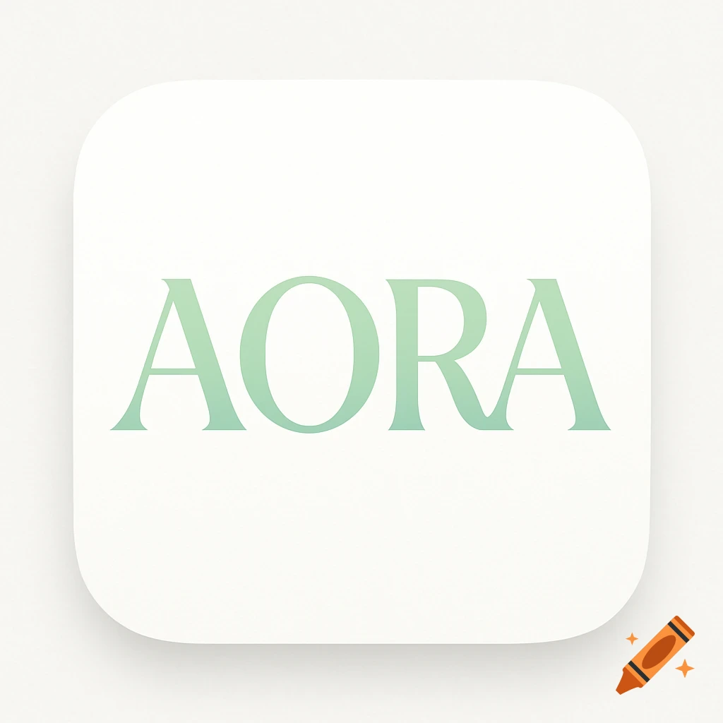 A clean, modern app logo featuring the word "AORA" in a light green gradient typeface, centered on a rounded white square.