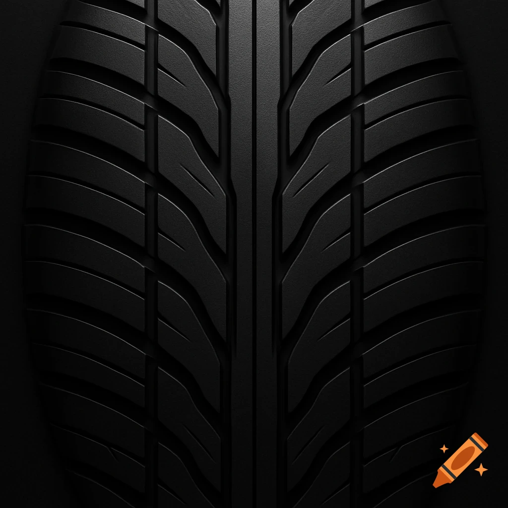 Close-up of a dark, detailed tire tread pattern.