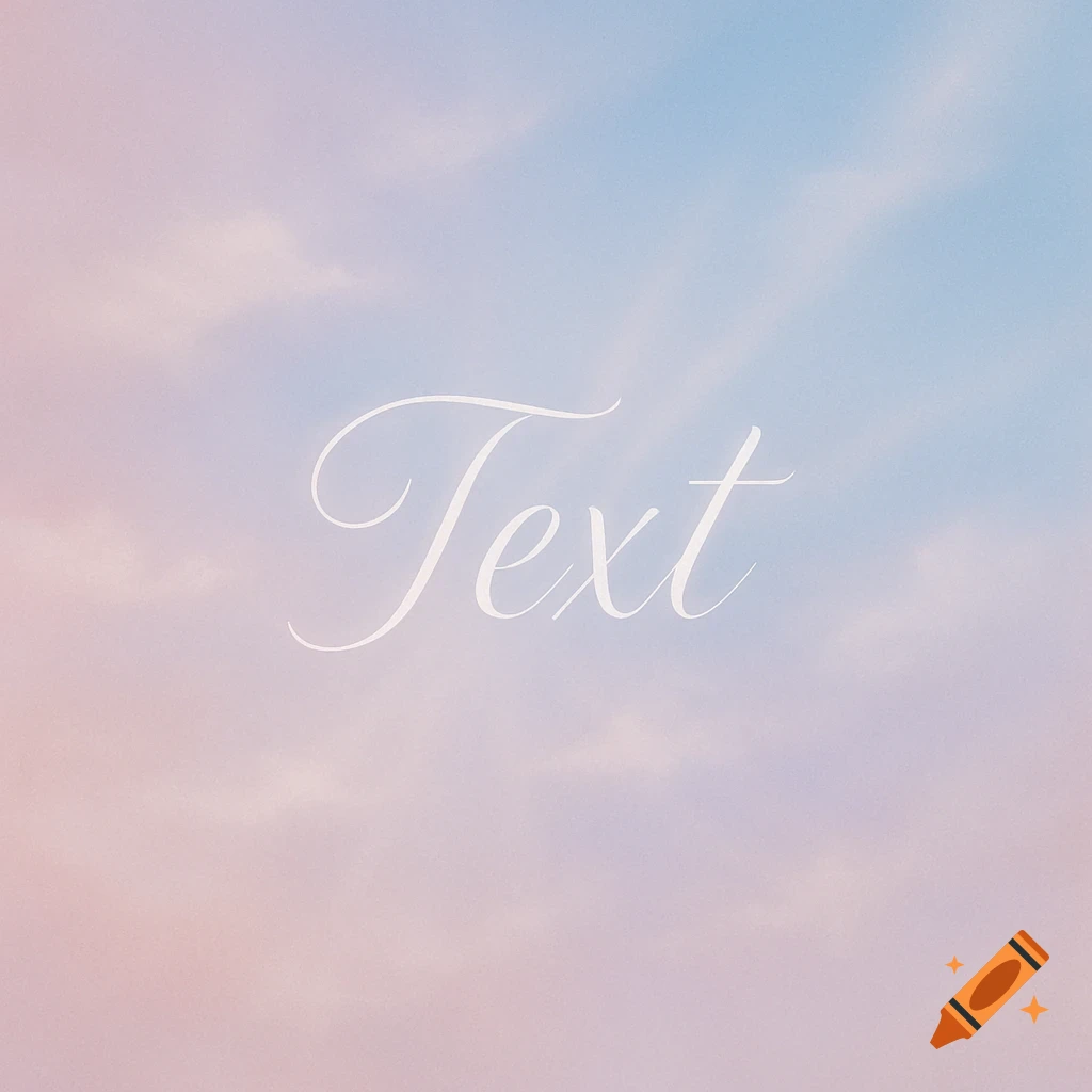 A soft pastel blue and pink gradient sky background with subtle clouds and the word 'Text' in an elegant white script font.