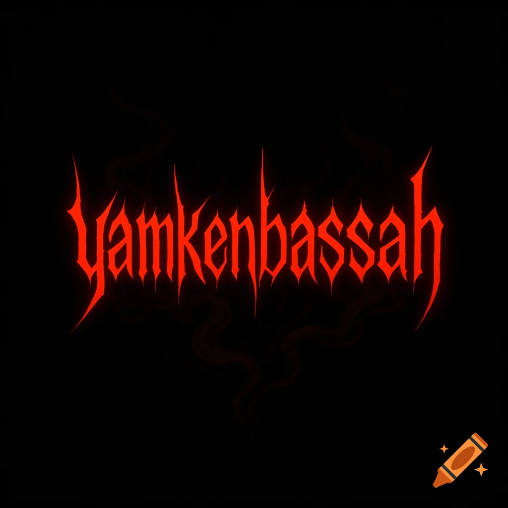 Red glowing jagged text "yamkenbassah" on a black background with subtle smoke, in an eerie, minimalist style.