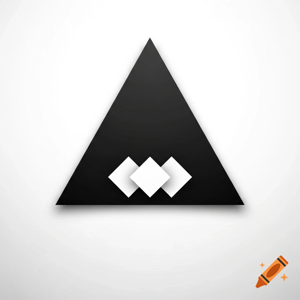 A large black equilateral triangle with three white rhombuses at its bottom, against a white background.