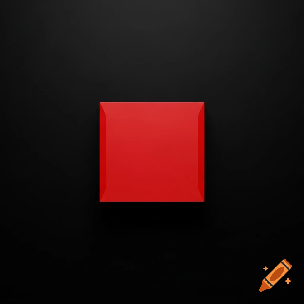 A glossy red rectangular prism floating centrally on a dark black background.