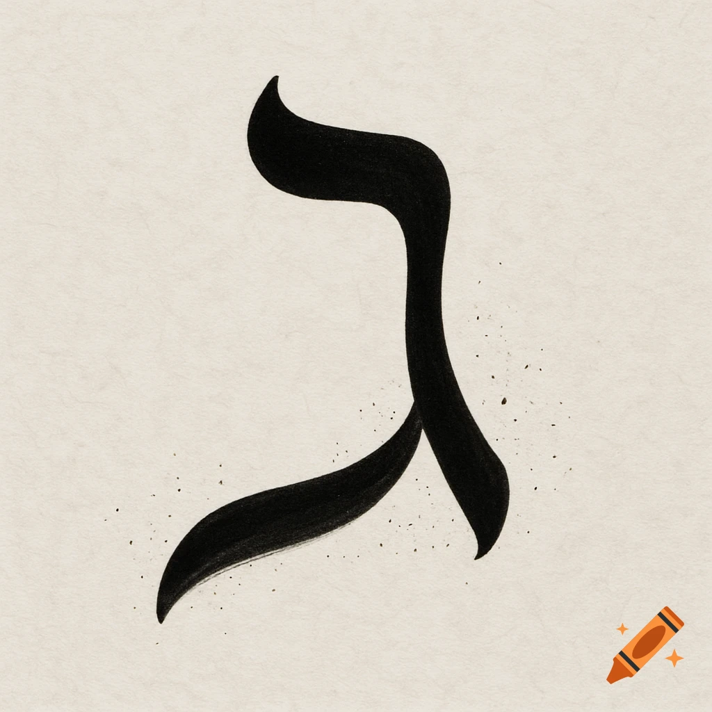 Black Hebrew letter 'Lamed' (ל) in a fluid Japanese calligraphy style on a textured cream background with ink speckles.