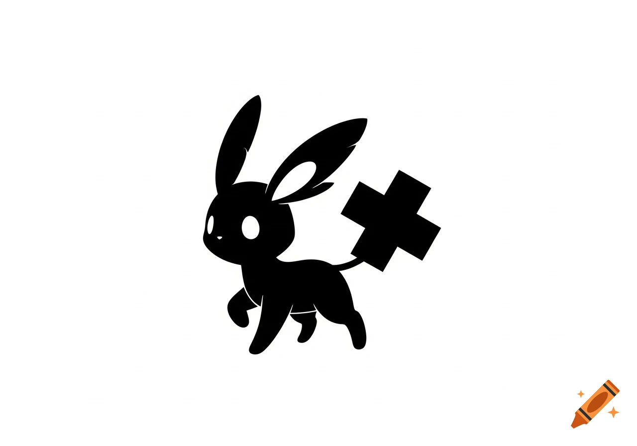 Black silhouette of a Plusle-like Pokemon with long ears and a plus sign tail, against a white background, in vector art style.