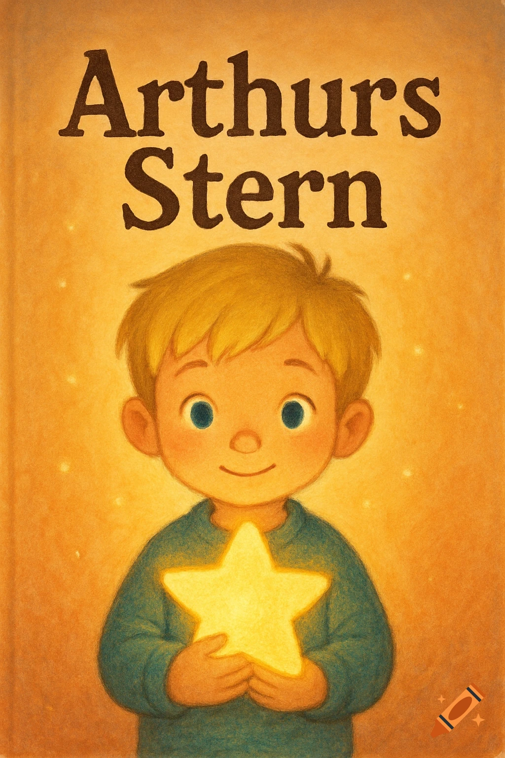 Children's book cover illustration of a blond boy holding a glowing star, with the title 'Arthurs Stern' on an orange background.