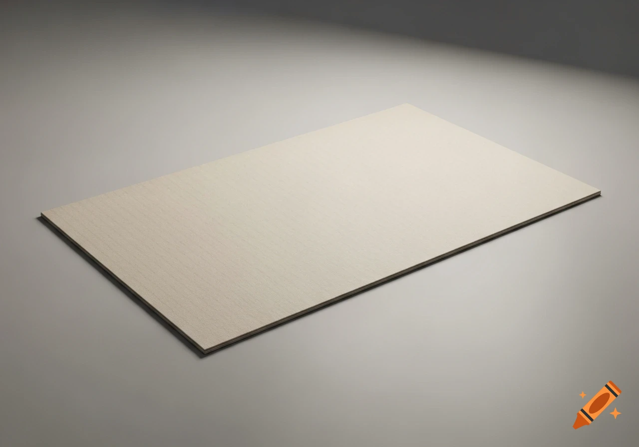 A single piece of beige cardboard with visible edges and realistic texture on a neutral light background with soft shadows.