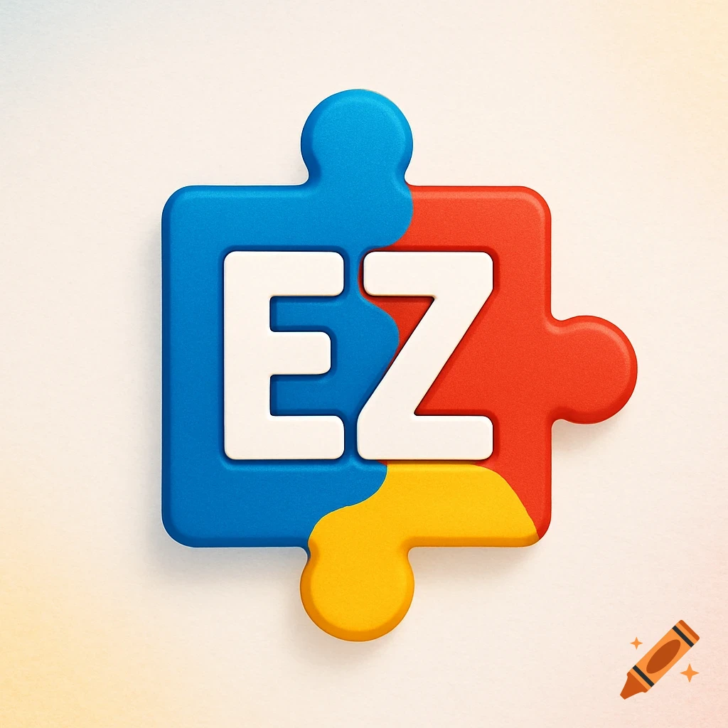 A 3D puzzle piece logo in blue, red, and yellow, with the white letters 'EZ' formed within it.