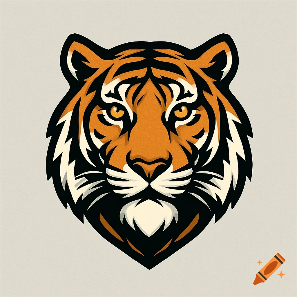 A stylized orange and black tiger head logo with white accents, set against a light background.