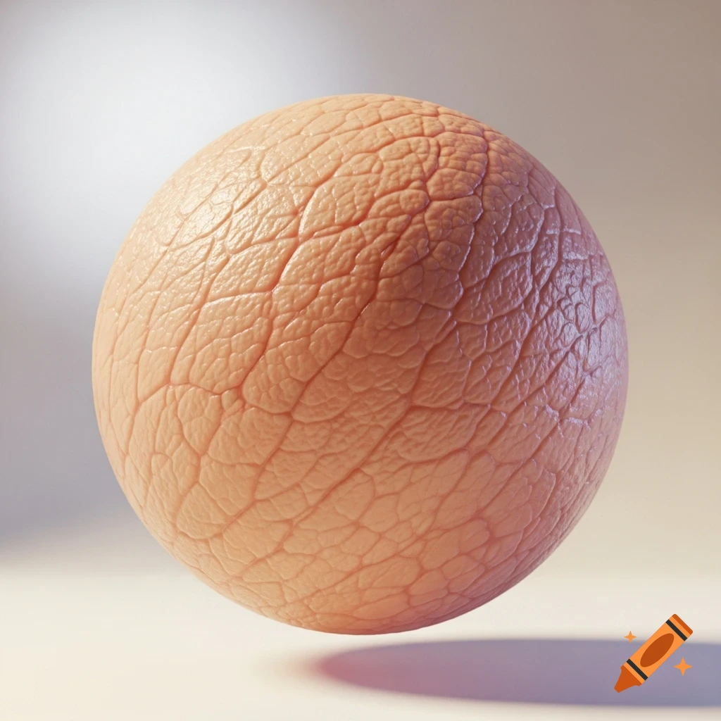 A photorealistic sphere with detailed human skin texture, floating against a soft, light background.