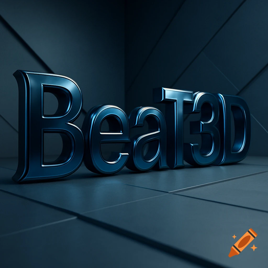 3D metallic blue text 'BeaT3D' on a dark, geometric background.
