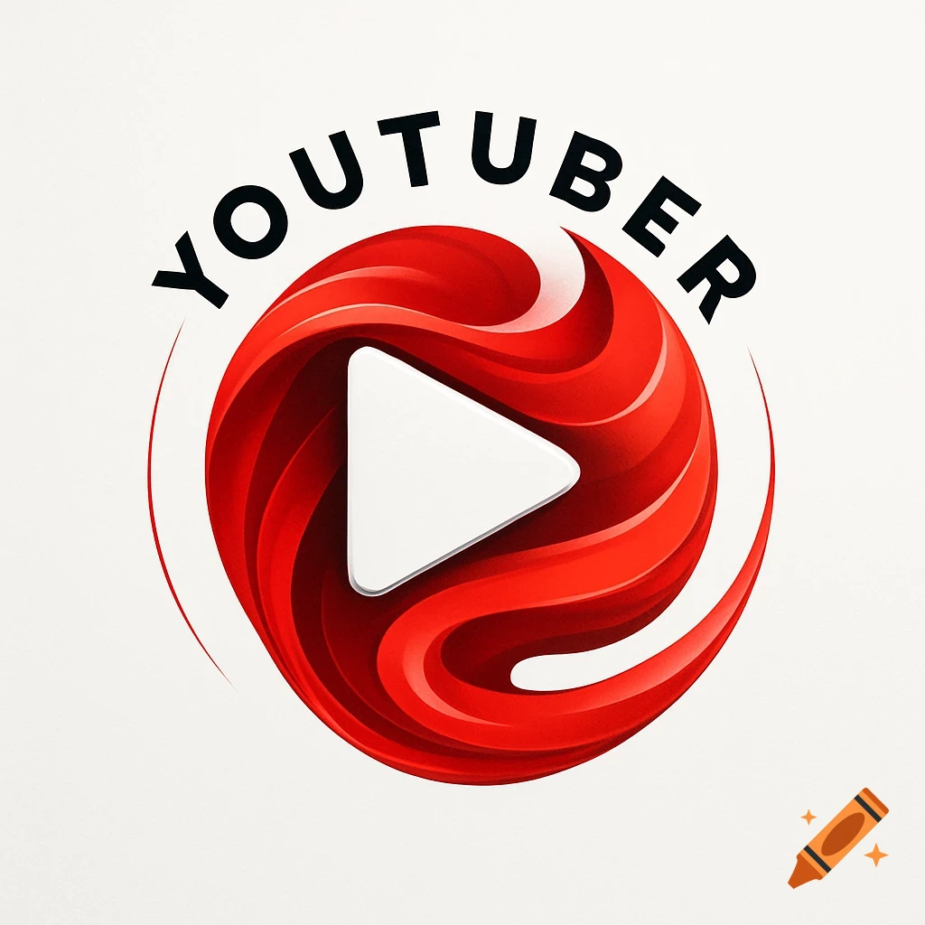 A red abstract logo with a white play button triangle, similar to YouTube, and the word 'YOUTUBER' arched above it.