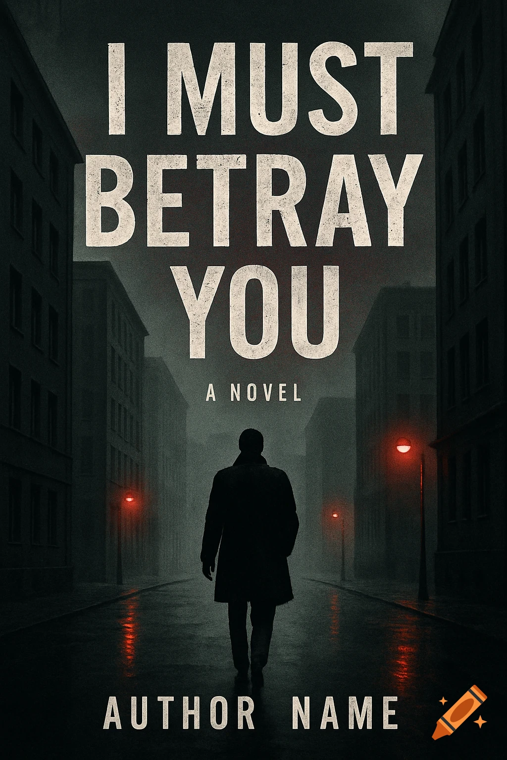 A dark, gritty book cover featuring a silhouetted man walking down a misty city street at night, with the title "I MUST BETRAY YOU".