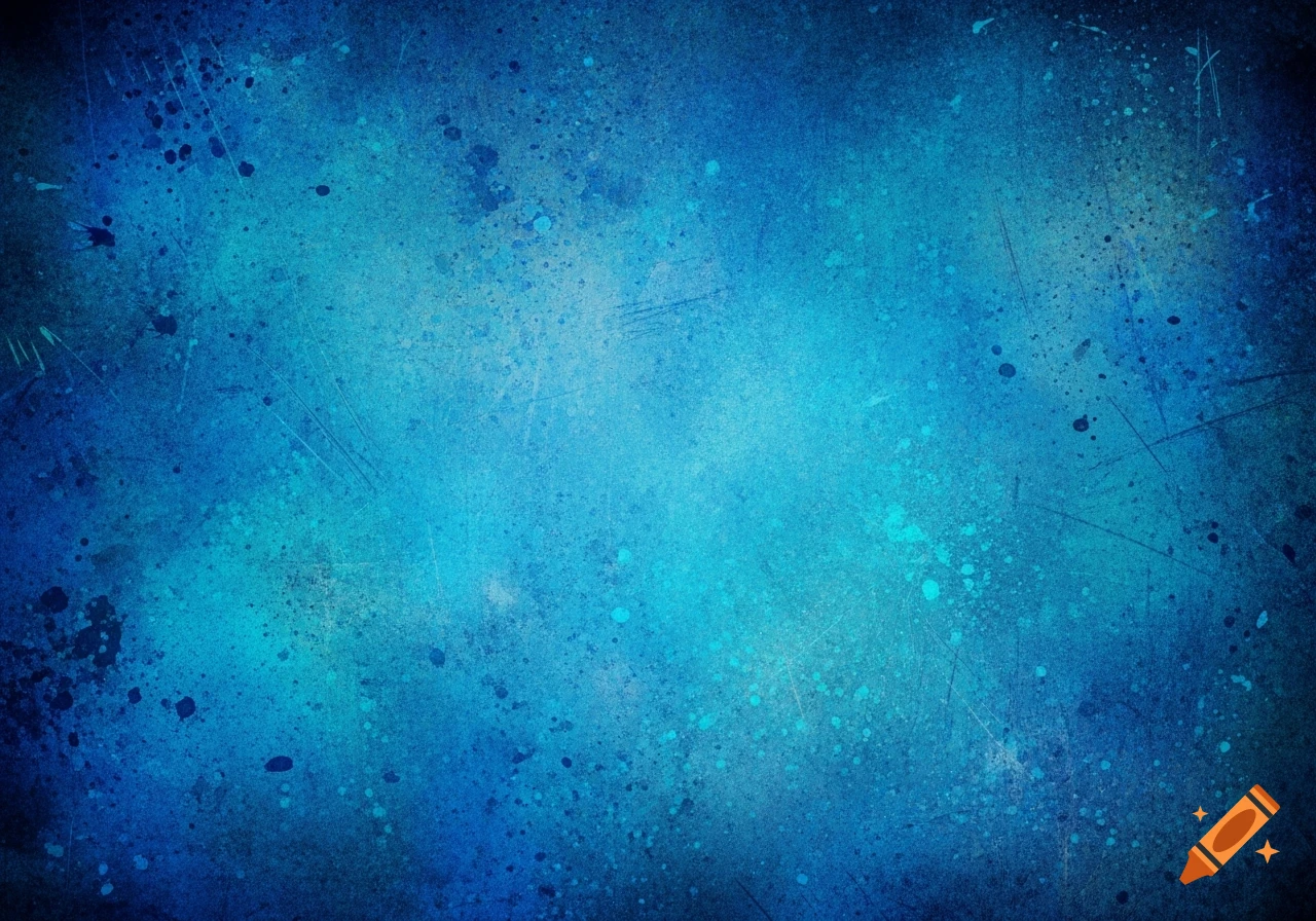 Abstract blue grunge background with various shades of blue, scratches, and paint splatters.