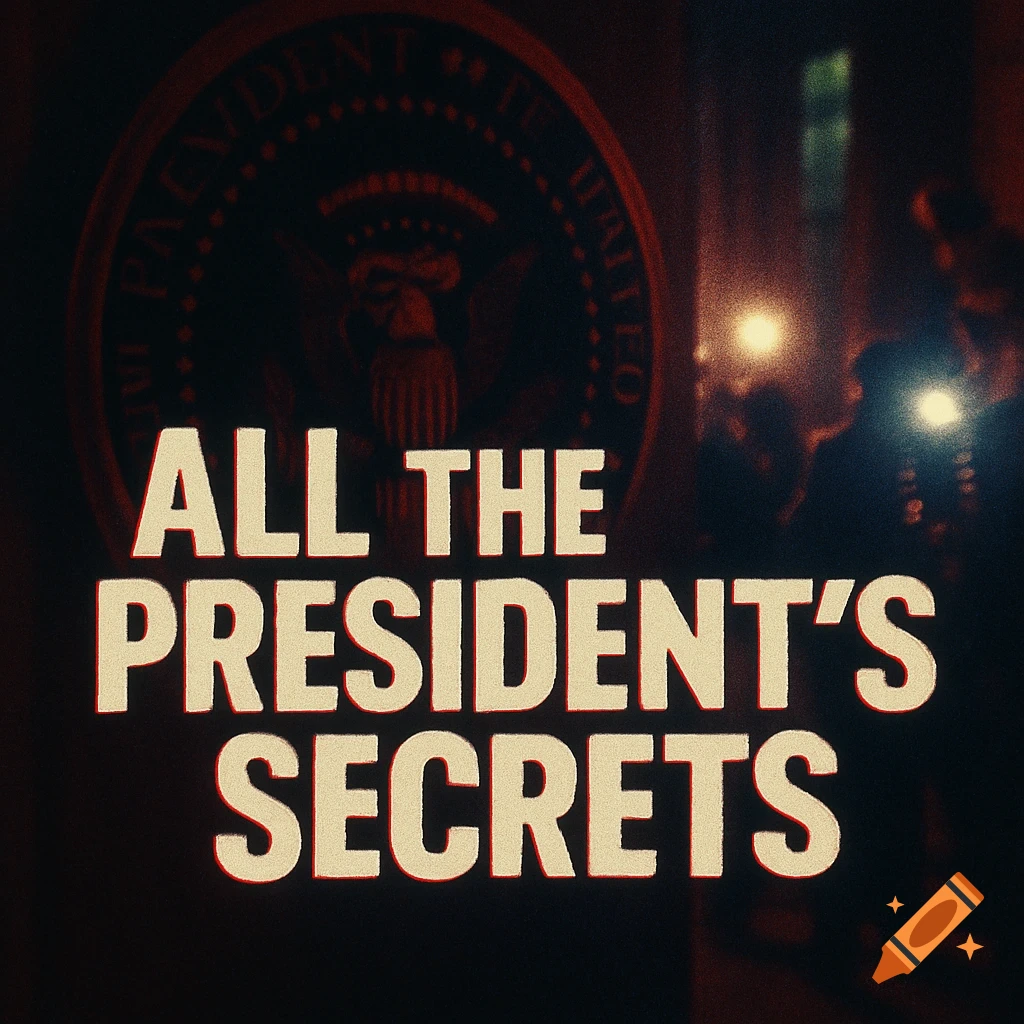A dark, grainy title card reading 'ALL THE PRESIDENT'S SECRETS' with the Presidential Seal and blurred figures in the background.