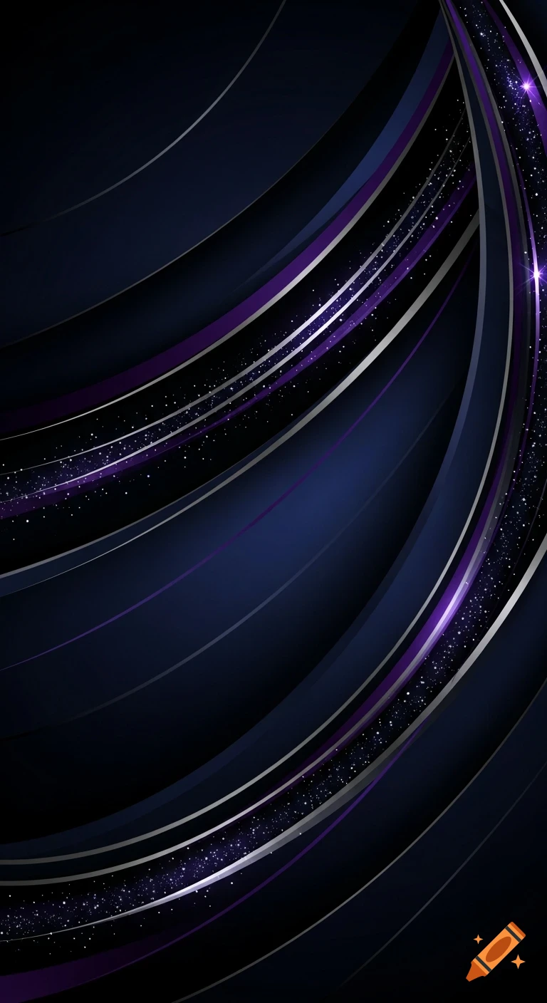 Abstract background with dark blue, black, purple, and silver wavy lines featuring sparkling glitter and glowing highlights.