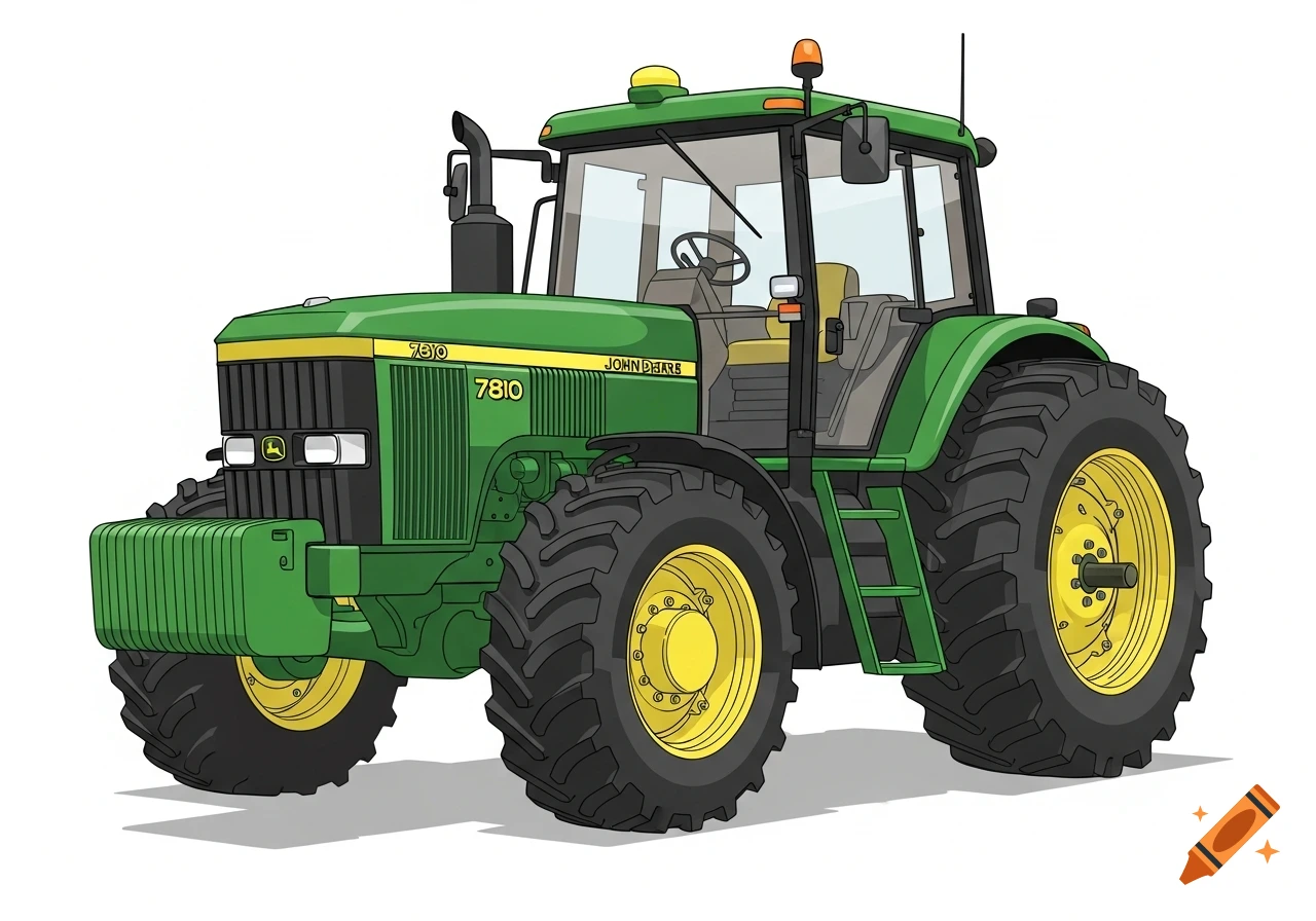 Green John Deere 7810 tractor illustration on a white background.