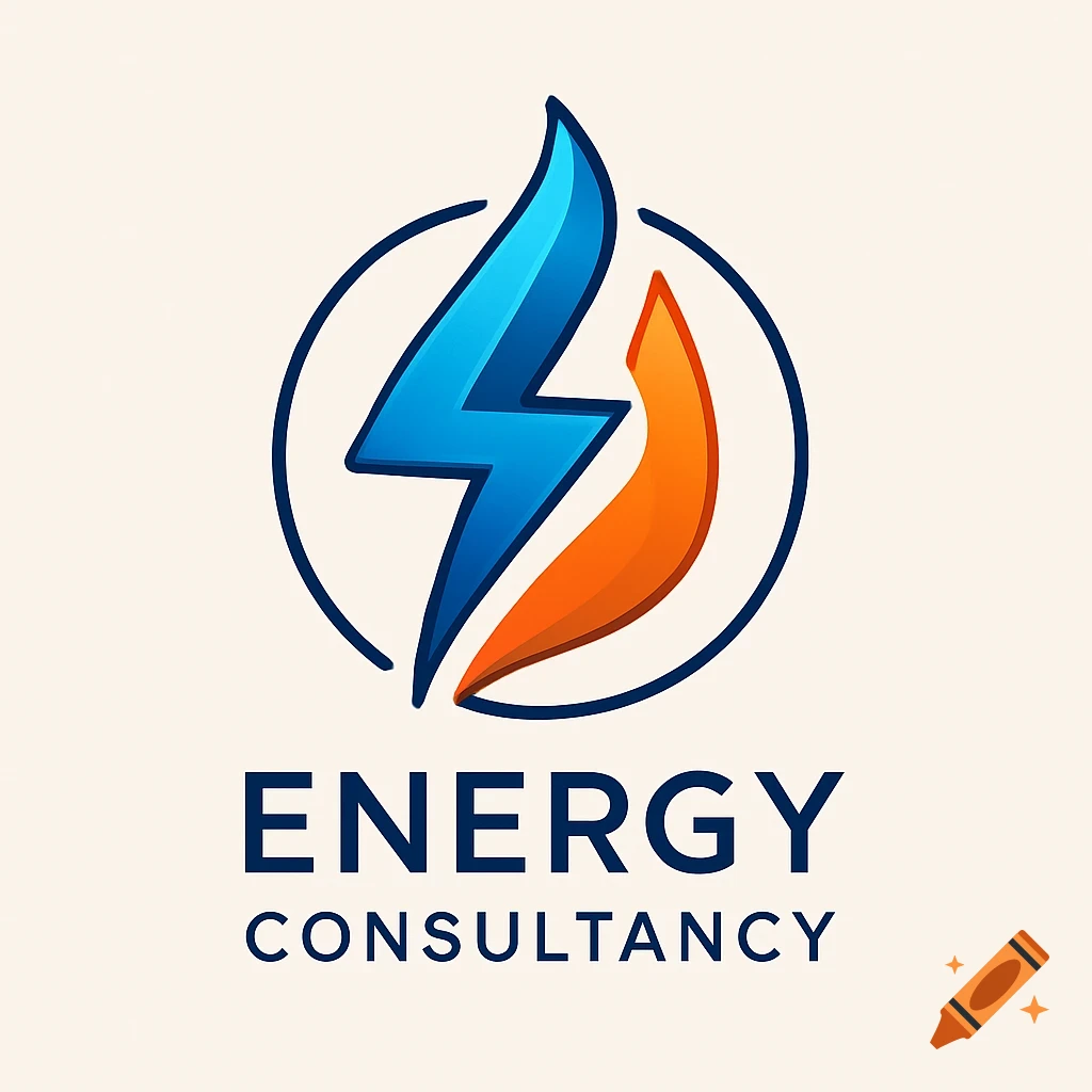 A logo featuring a blue lightning bolt and an orange flame-like shape within a circle, with the text 'ENERGY CONSULTANCY' below.