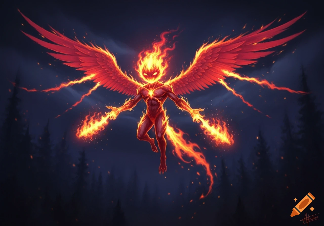 Fire Winged Entity A powerful, winged fire creature with a flaming head and fire streaking ...