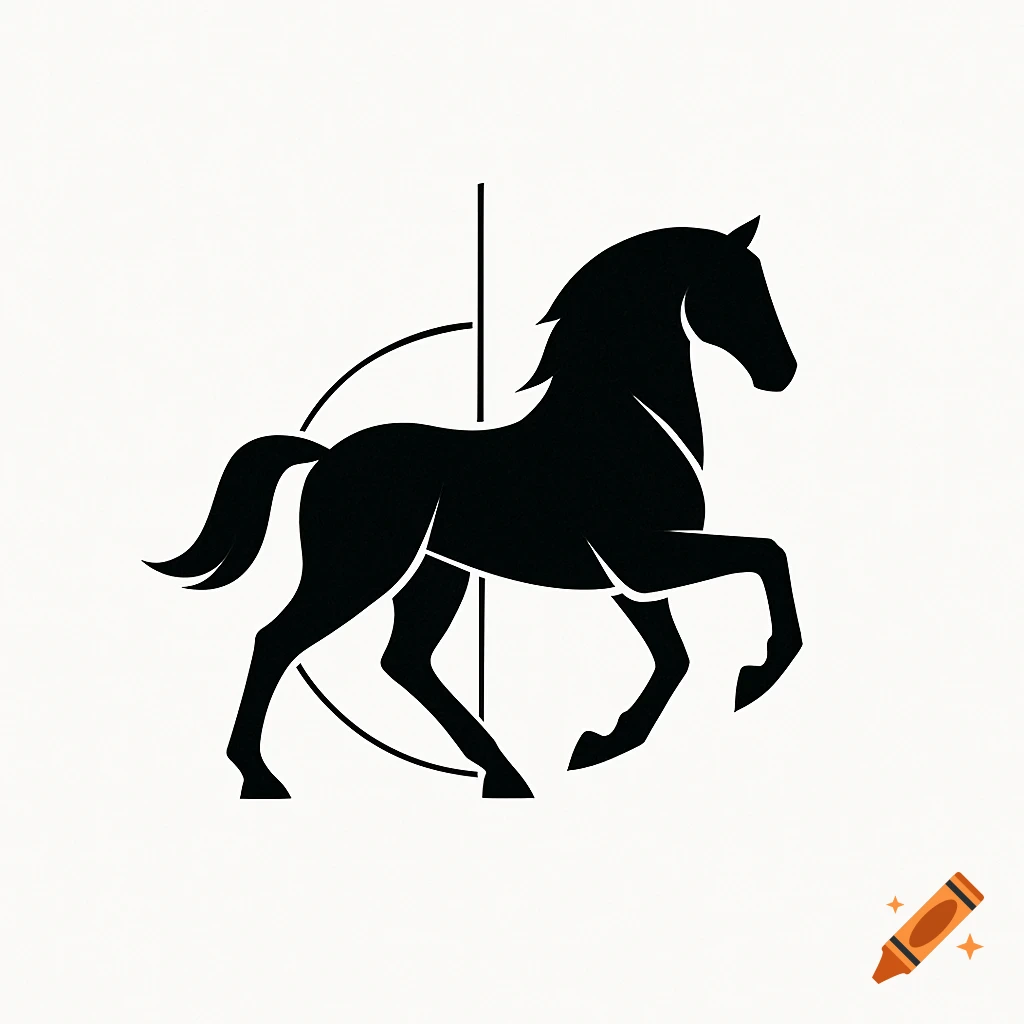 Black silhouette logo of a rearing horse with geometric lines on a white background.