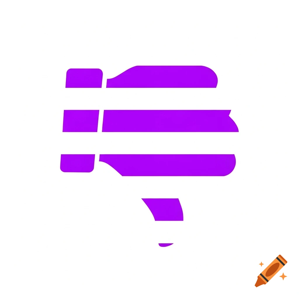 A purple and white striped thumbs down icon on a white background.