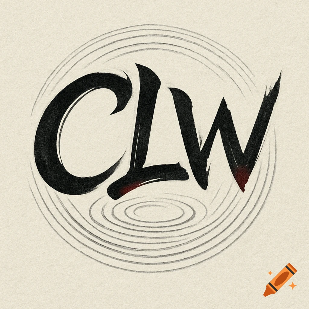 Stylized Japanese calligraphy logo featuring the letters CLW in black brush strokes on an off-white background, surrounded by concentric circles.