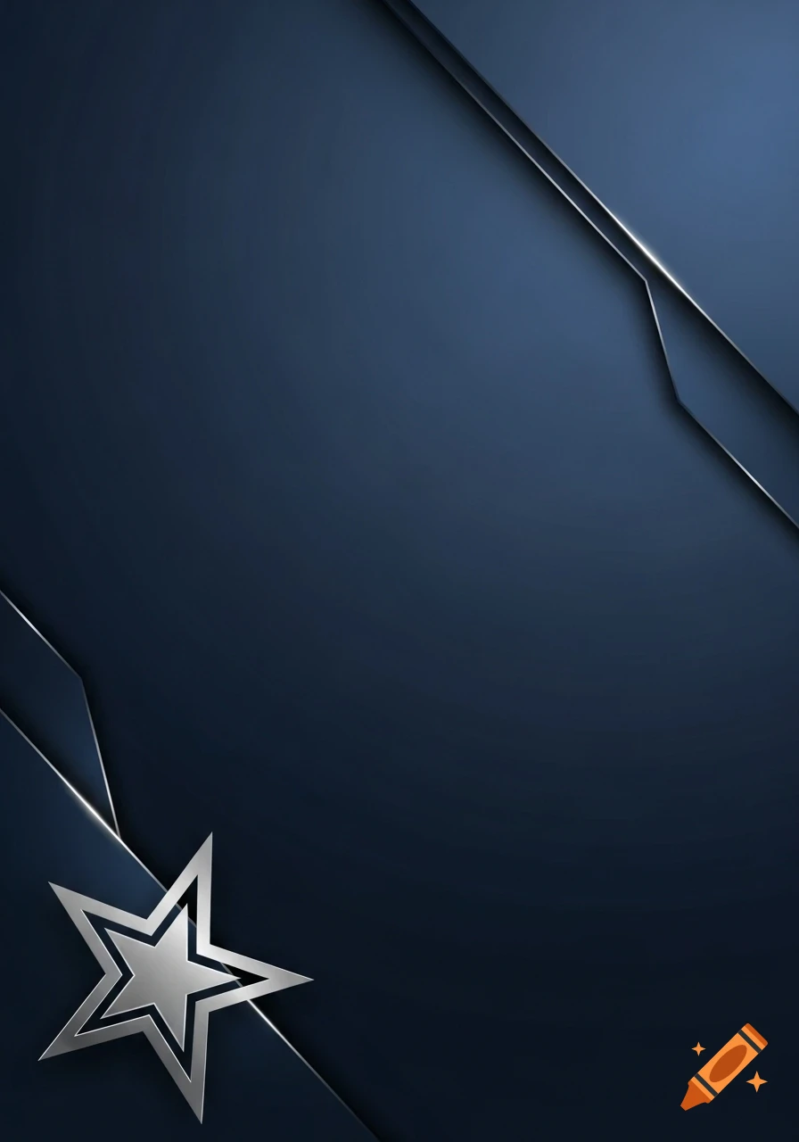 Deep navy blue abstract background with a silver star in the bottom left corner and diagonal silver lines.