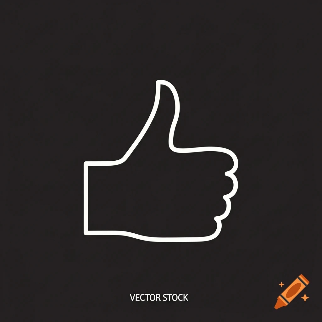 Minimalist white outline of a thumbs up gesture on a dark background.