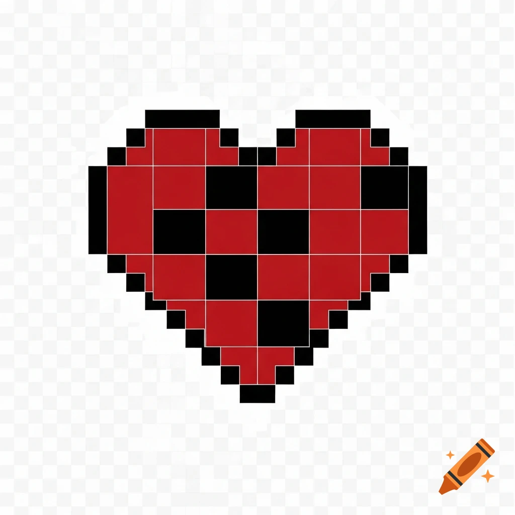A red and black pixel art heart on a transparent background.
