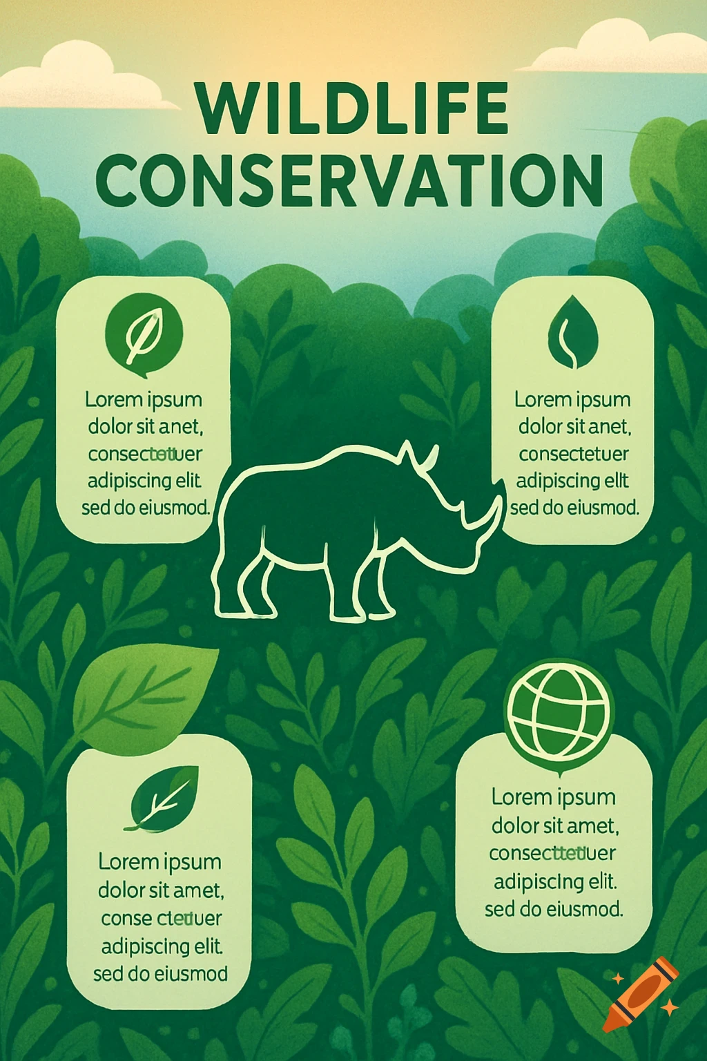 An infographic template on wildlife conservation with a green, leafy ...