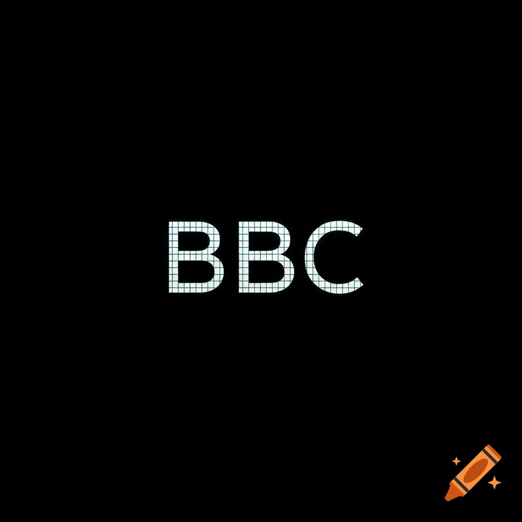 The letters "BBC" in a monospaced font, glowing light blue with a grid pattern, centered on a black background, resembling a terminal window.