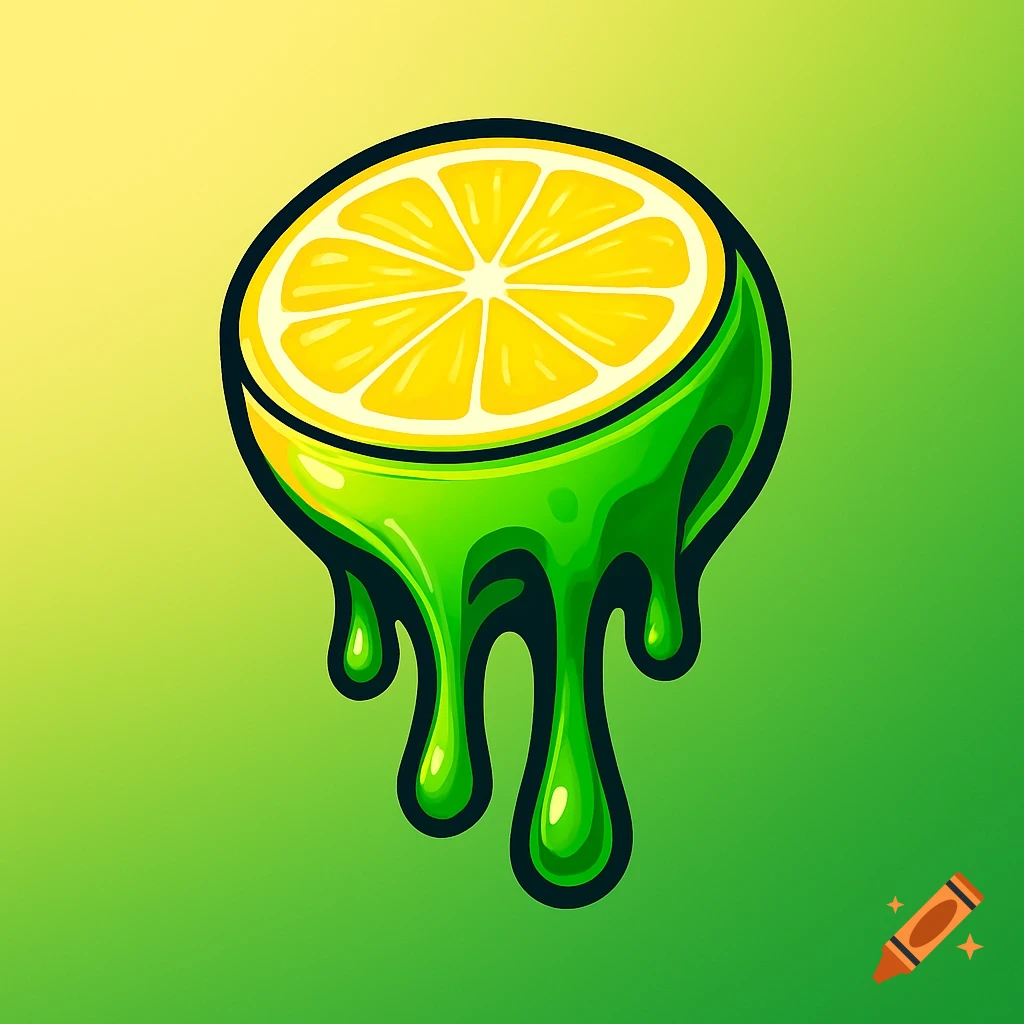 A stylized logo of a yellow half-lemon dripping vibrant green liquid against a gradient background.