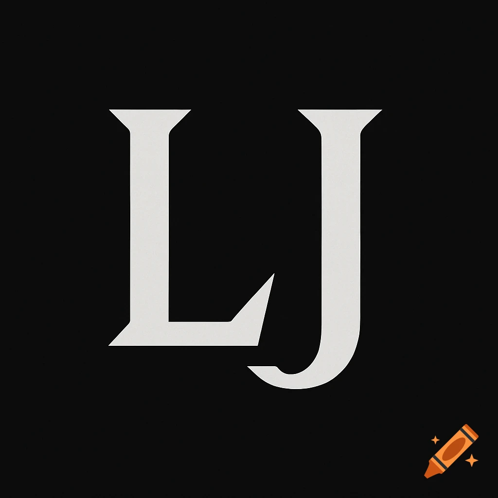 White letters L and J combined into a logo on a black background.
