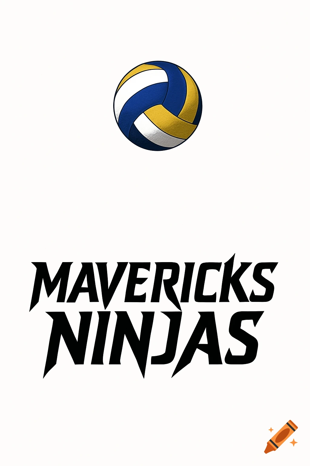 A blue, white, and gold volleyball above the stylized black text 'MAVERICKS NINJAS' on a white background.
