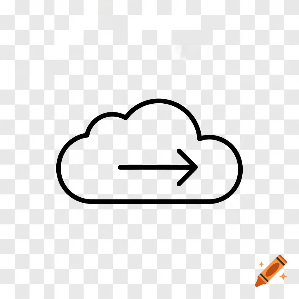 A minimalist black outline icon of a cloud with a right-pointing arrow, indicating data transfer.
