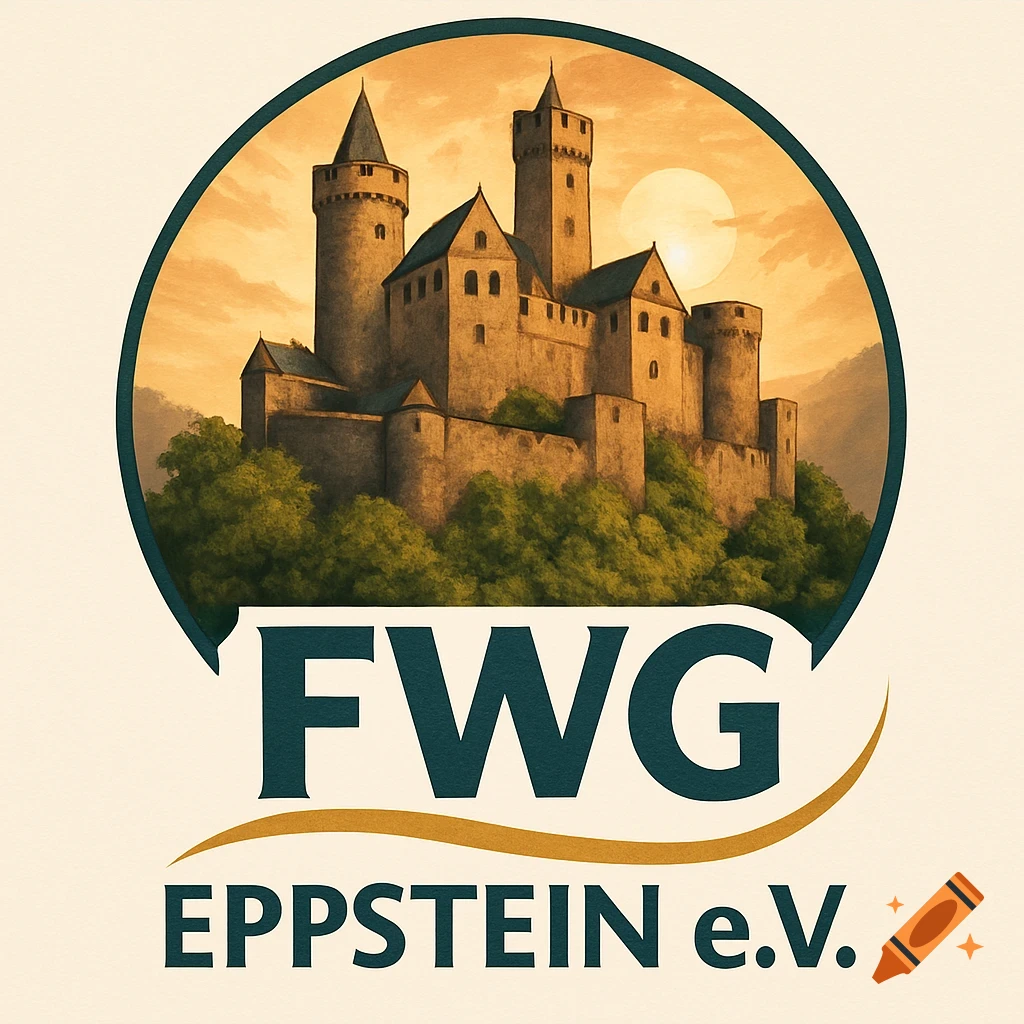 Illustrative logo of a brown castle on green hills under an orange sky, encircled by blue, with 'FWG EPPSTEIN e.V.' text below.