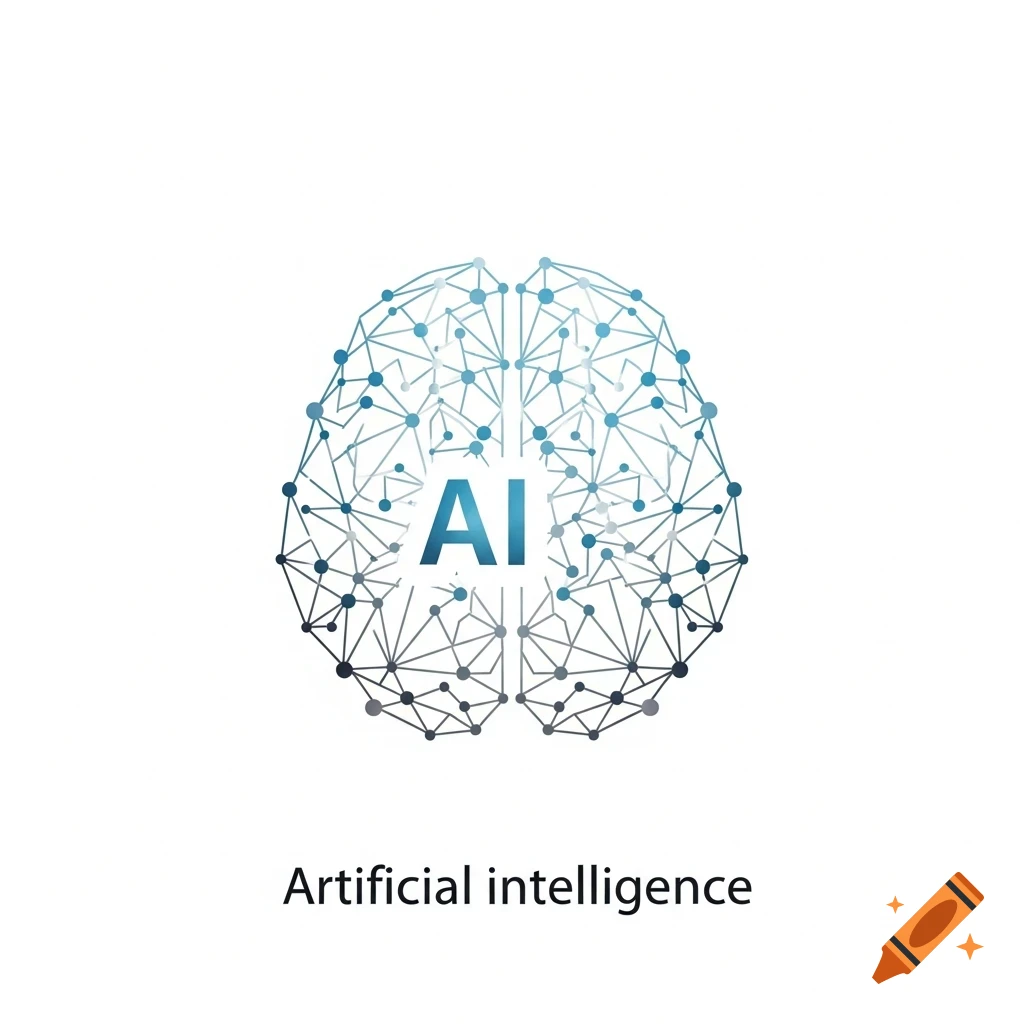 A stylized brain icon made of interconnected nodes and lines, with 'AI' written inside. Below it, the text 'Artificial intelligence'.