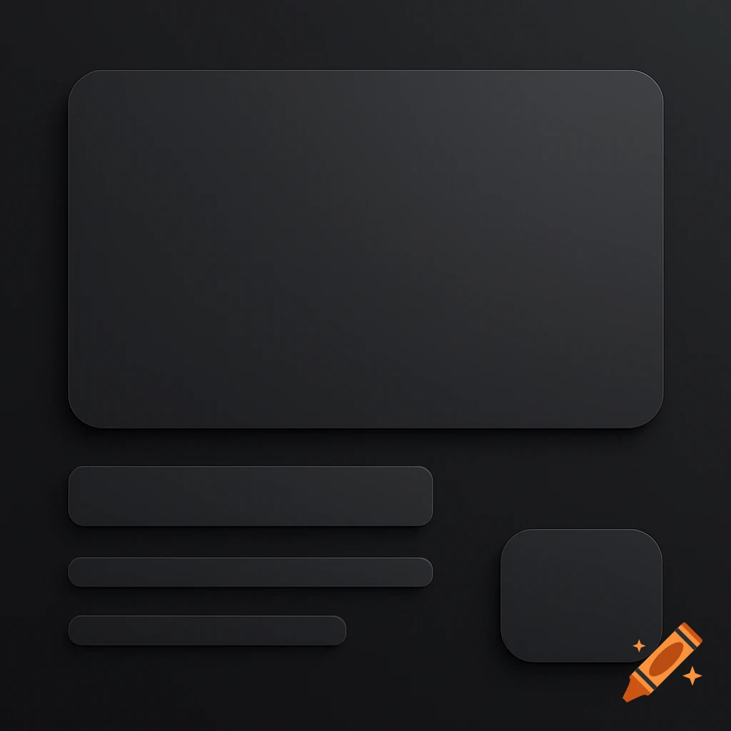 A dark gray minimalist infographic template featuring rounded rectangles and UI placeholders on a subtle gradient background.