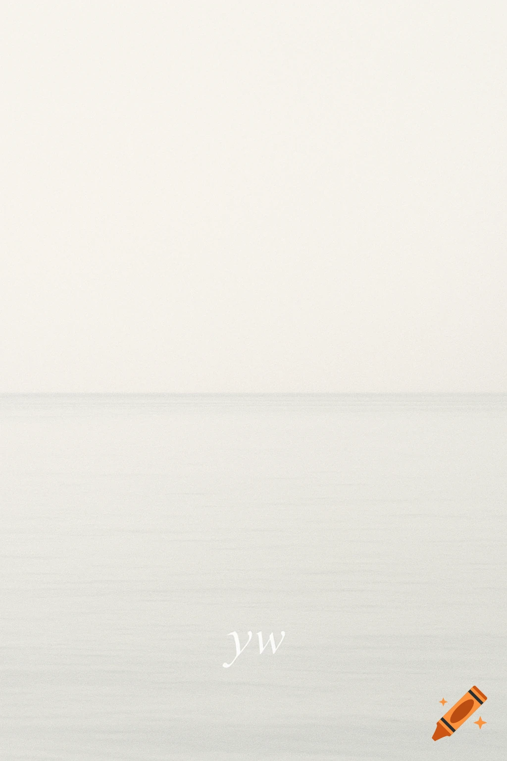 A very minimalist, light grayish-white image of a calm sea with a faint horizon line, and small, thin lowercase initials 'yw' in the bottom center.