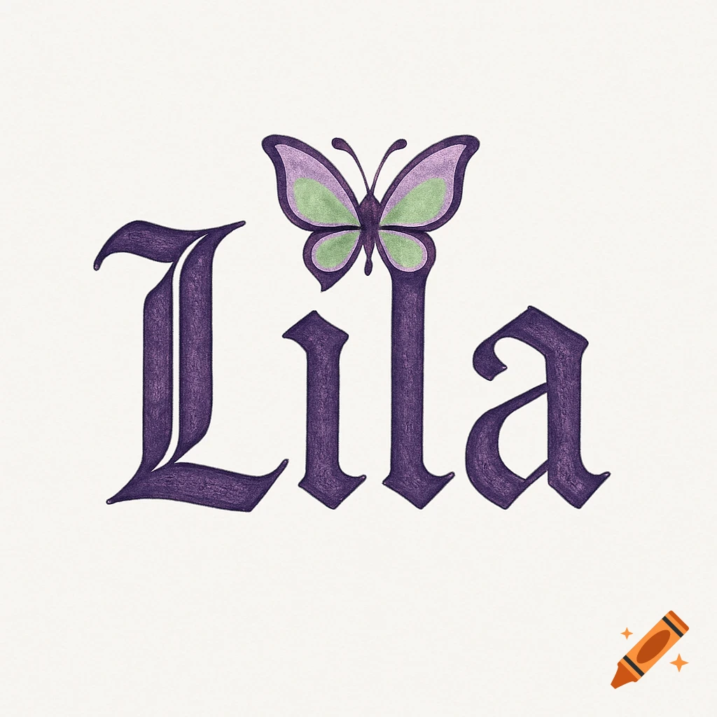 A company logo with the name 'Lila' in a playful, old-fashioned purple font, with a green and purple butterfly replacing the dot on the 'i'.