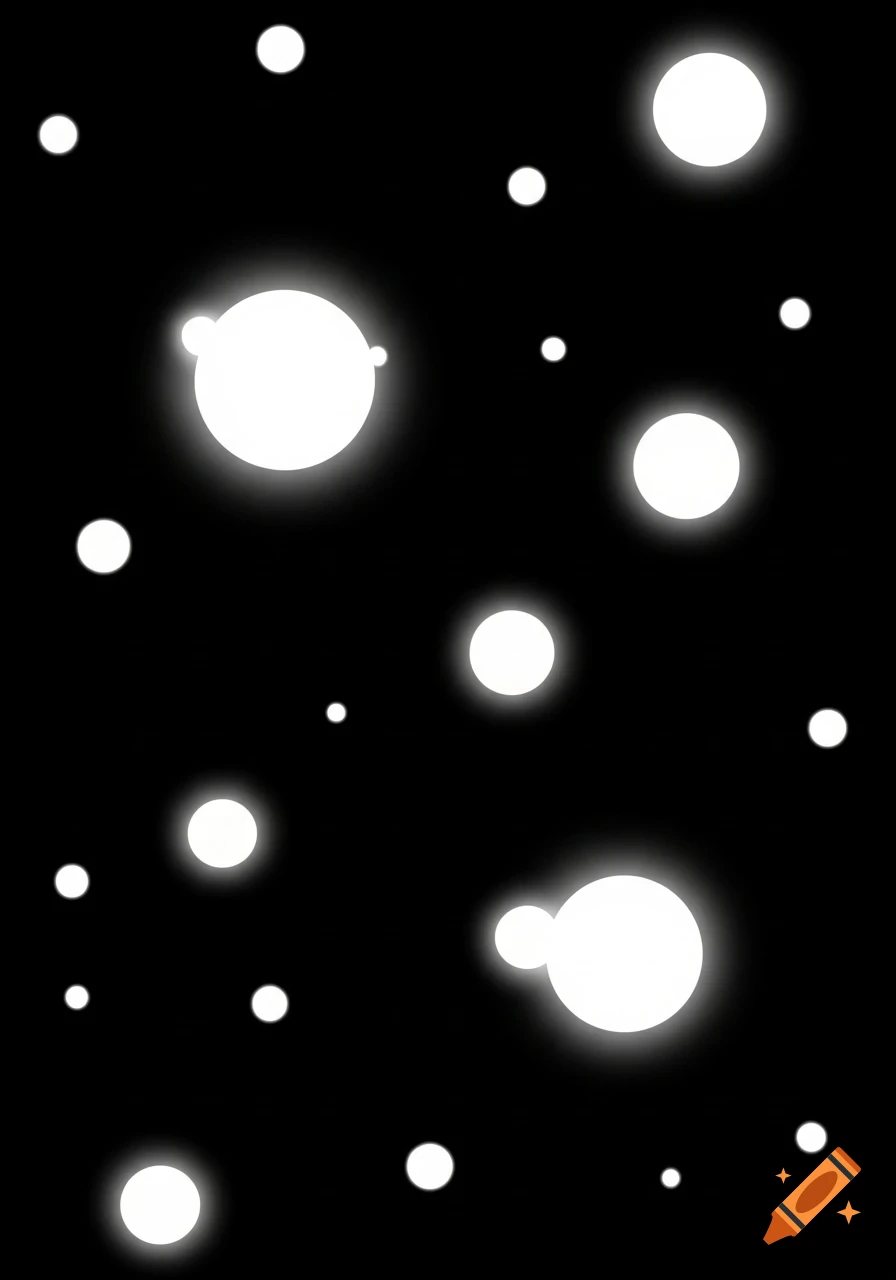 White glowing circles of varying sizes scattered on a black background.