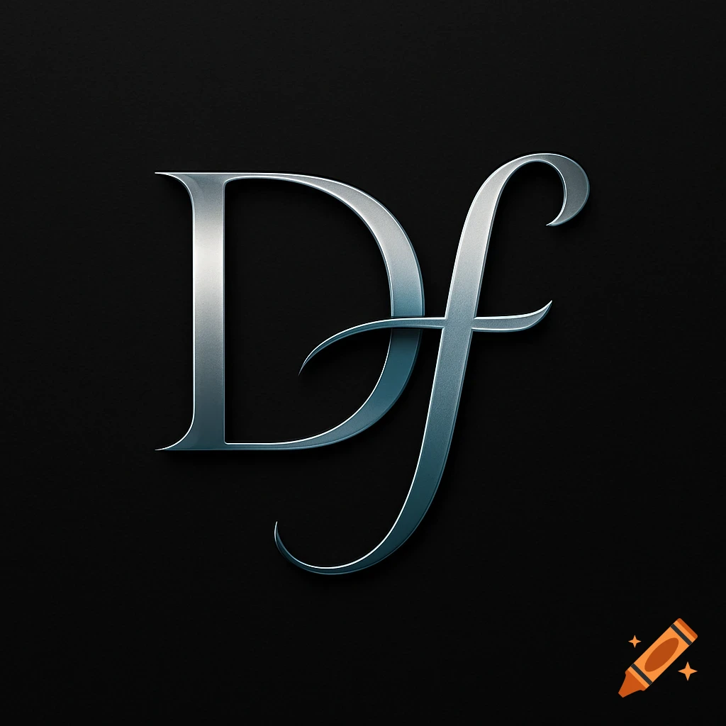 A sleek, metallic silver and blue 'Df' monogram logo against a dark background.