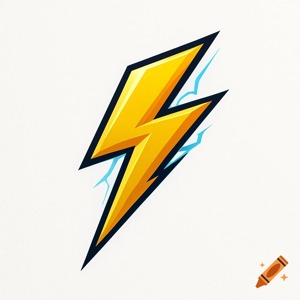 A stylized yellow lightning bolt icon with a black outline and blue energy accents on a white background.