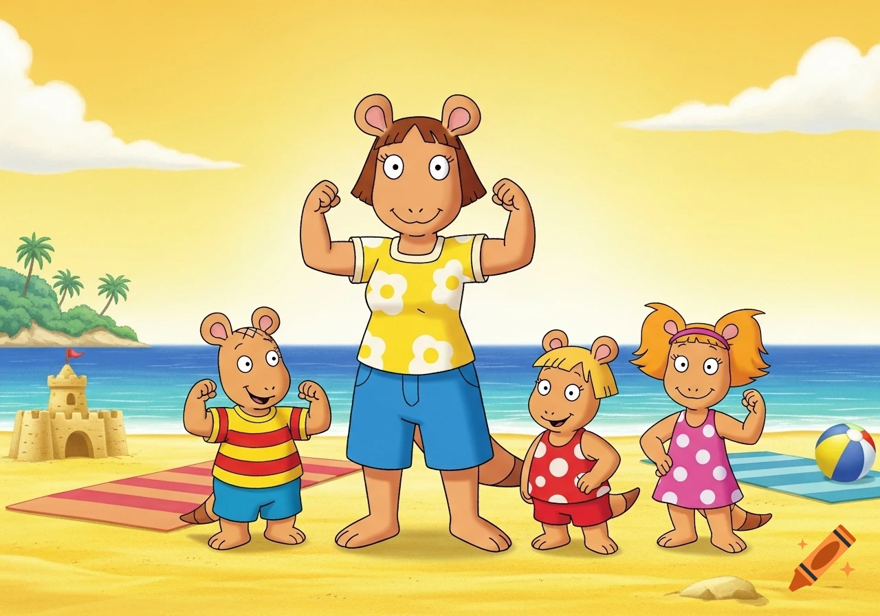 Arthur Cartoon Muscle Cartoon of Arthur characters Jane Read and her three children flexing ...