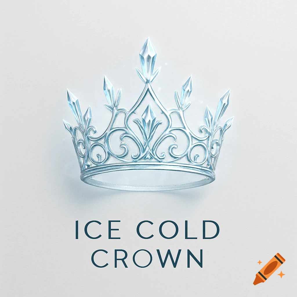 A logo featuring a stylized icy blue crystal crown with intricate filigree details and the text 'ICE COLD CROWN' below it.