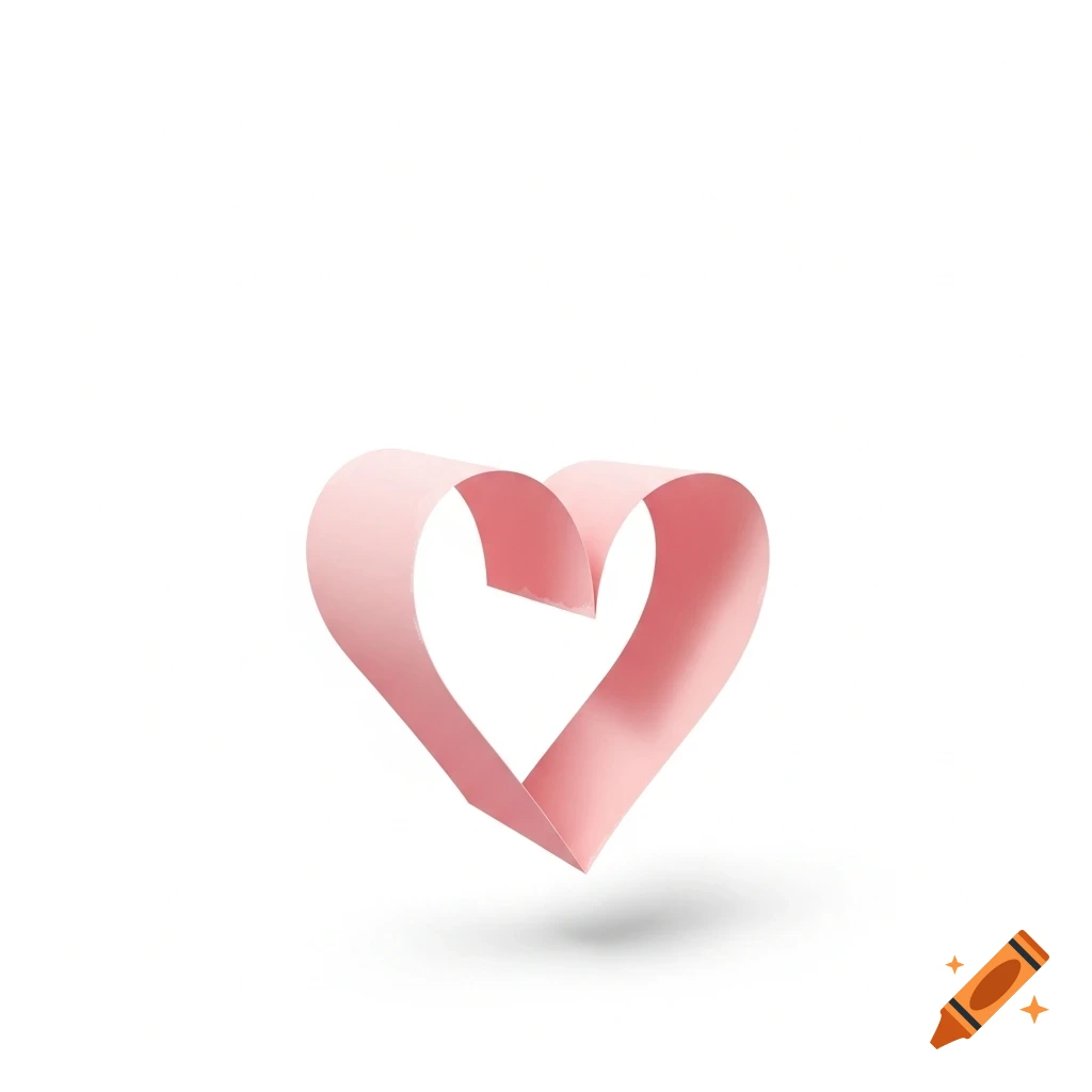 A pink paper heart floating on a white background, casting a subtle shadow.