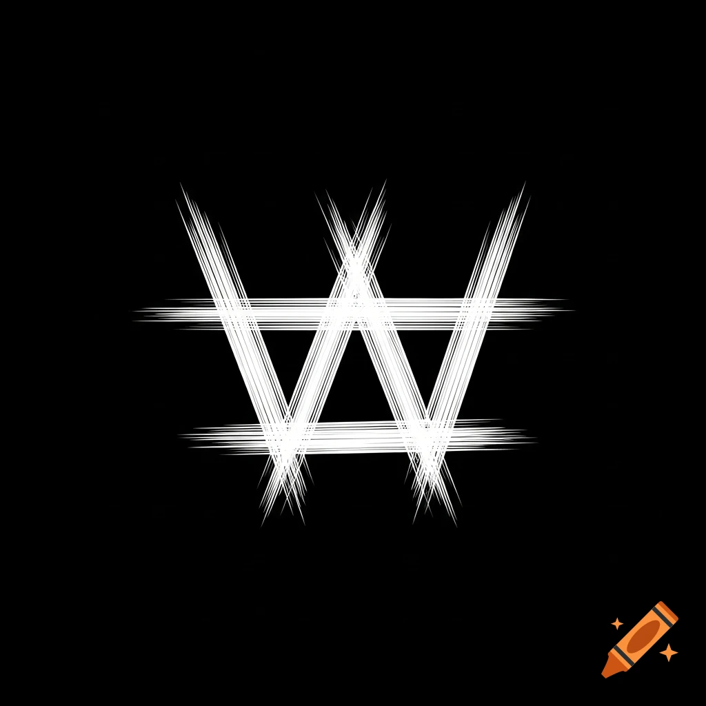 A glowing, stylized white 'W' symbol with jagged, brushstroke-like lines on a pure black background.