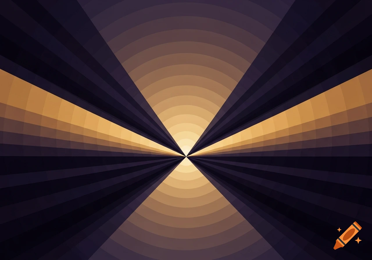 Abstract geometric pattern with radiating dark and golden shapes converging to a central point, forming an optical illusion.