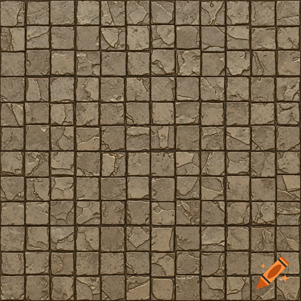A seamless, tileable texture of a weathered stone floor, composed of many small, roughly square blocks with cracks.