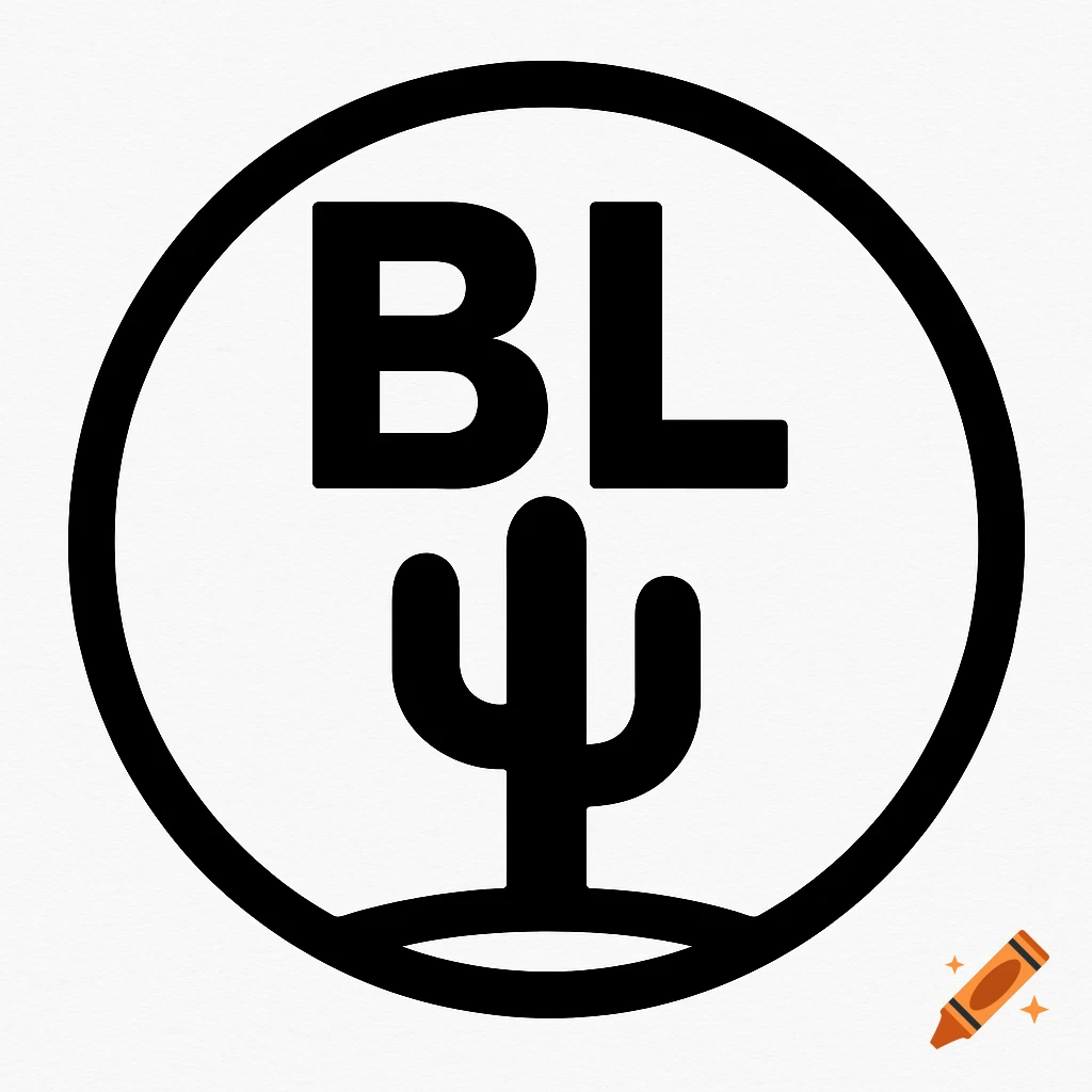 A black and white circular logo featuring the letters 'BL' above a stylized saguaro cactus.